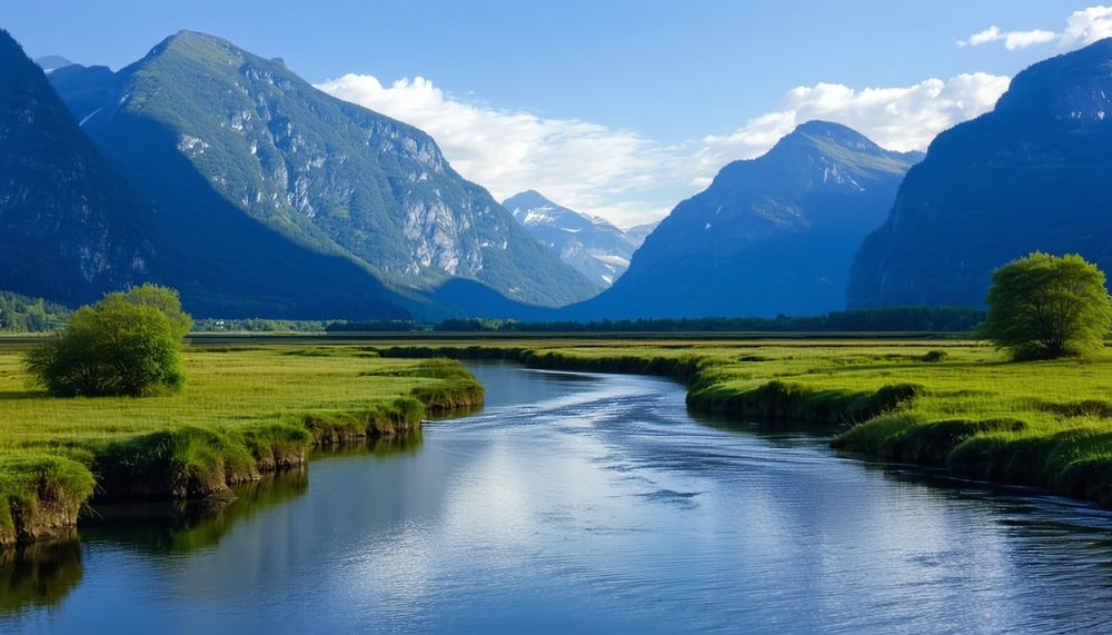 A serene landscape of mountains and rivers, reflecting the themes of nature in Kenneth Fiyod's books. A serene landscape of mountains and rivers, reflecting the themes of nature in Kenneth Fiyod's books.